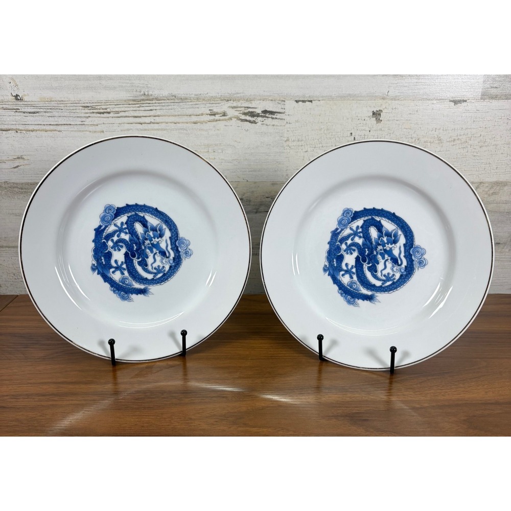 Vintageβ Tatung Chinese Cobalt Blue Dragon Porcelain Dinner Plates 9" Lot of Two